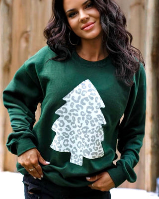 Snowy Pines Leopard Christmas Tree Sweatshirt