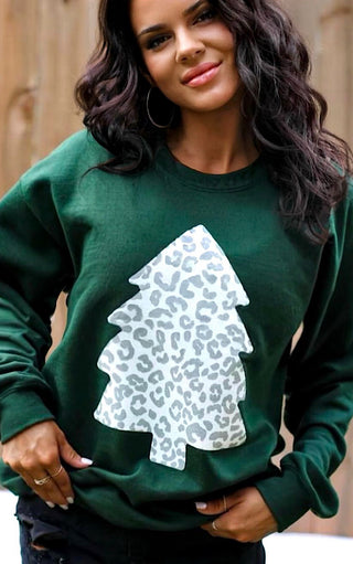 Snowy Pines Leopard Christmas Tree Sweatshirt