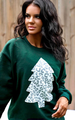 Snowy Pines Leopard Christmas Tree Sweatshirt