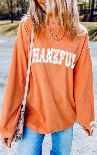 Thankful Corded Graphic Sweatshirt, SM-2X