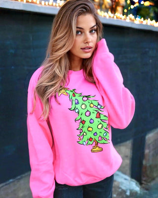 Whimsical Christmas Tree Pink Sweatshirt