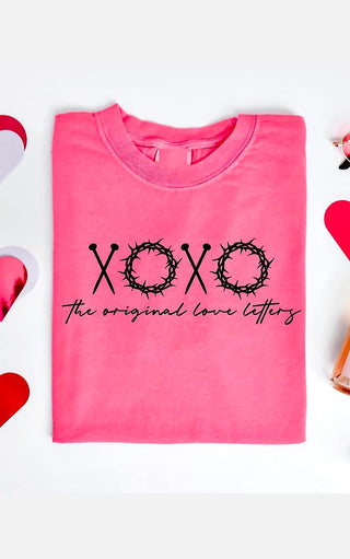 XOXO Original Love Letters Comfort Colors Pink Tee, SM-3X