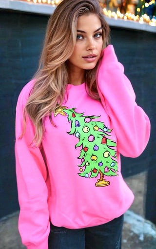 Whimsical Christmas Tree Pink Sweatshirt
