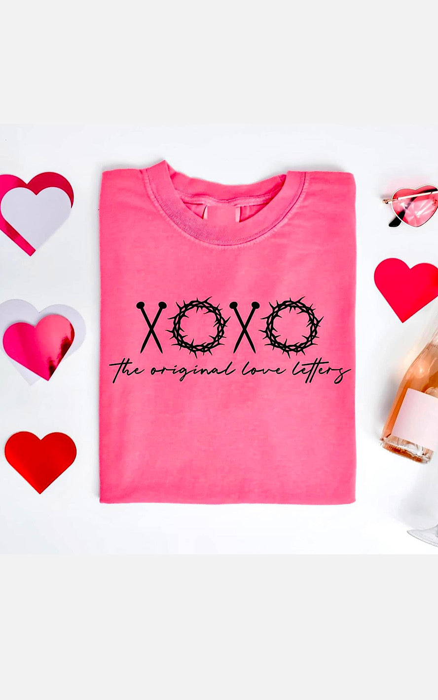 XOXO Original Love Letters Comfort Colors Pink Tee, SM-3X