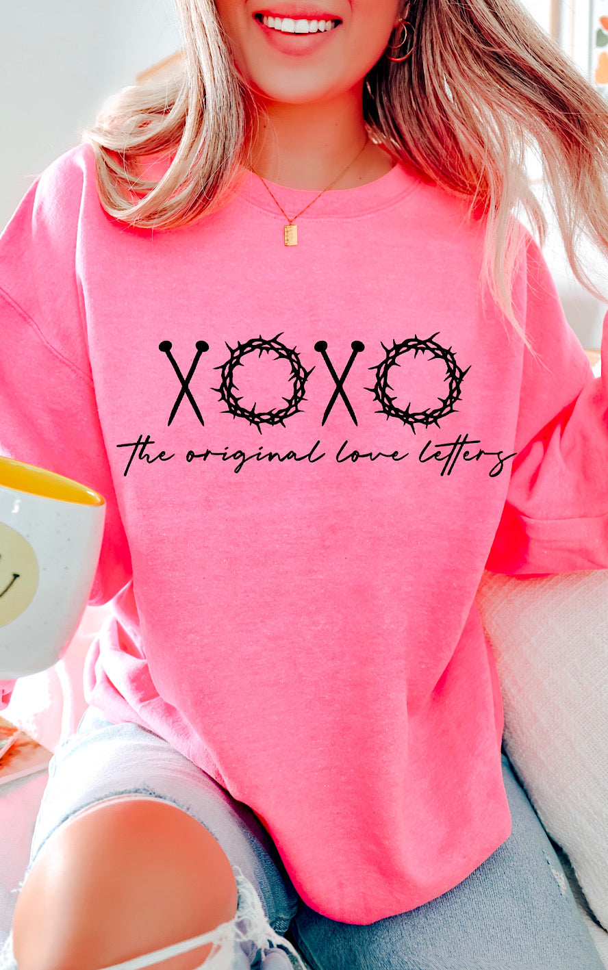 XOXO Original Love Letters Pink Sweatshirt, SM-3X