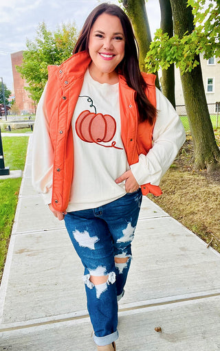 Take Me To The Pumpkin Patch Ivory Embroidered Sweatshirt, SM-3X