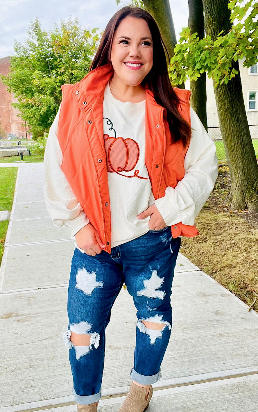 Take Me To The Pumpkin Patch Ivory Embroidered Sweatshirt, SM-3X