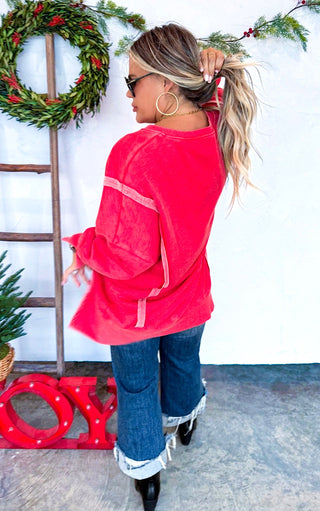 Merry Vibes Red Split Hem Sweatshirt