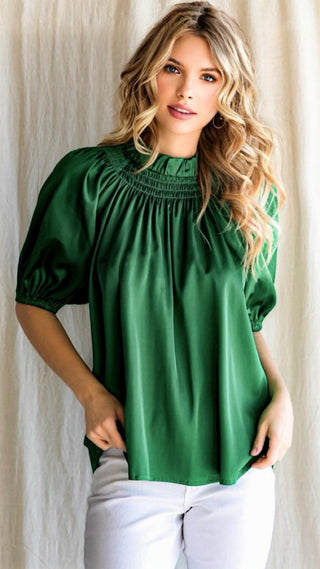 Meet Me Under The Mistletoe Green Satin Top