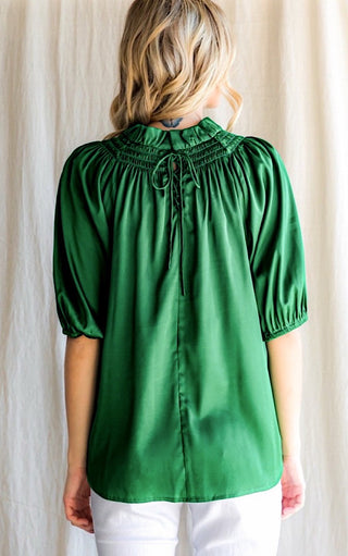 Meet Me Under The Mistletoe Green Satin Top