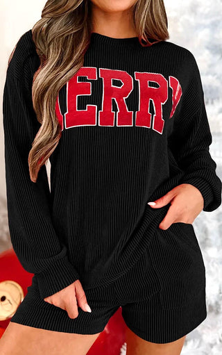 MERRY Ribbed Top and Shorts Lounge Set, SM-2X, THREE COLORS!
