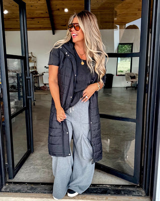 Uptown Layers Long Black Puffer Vest