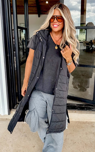 Uptown Layers Long Black Puffer Vest
