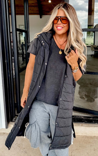 Uptown Layers Long Black Puffer Vest