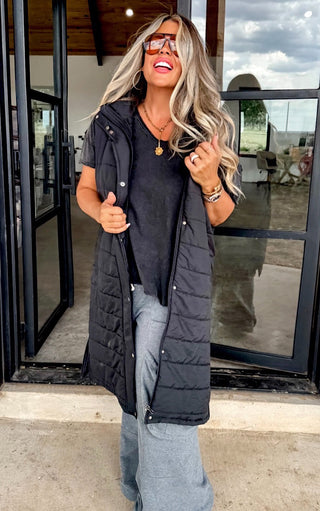 Uptown Layers Long Black Puffer Vest