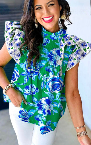 Seaside In Bloom Blue Floral Top
