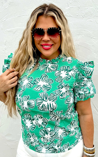 Petal Party Green Floral Top