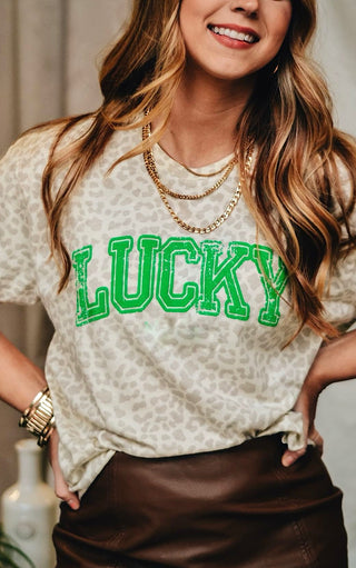 Lucky Leopard Print Tee, SM-3X