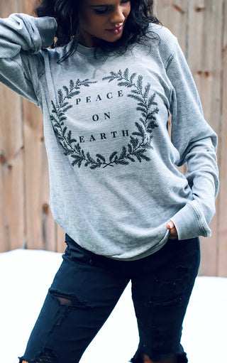 Peace On Earth Luxe Grey Waffle Knit, SM-3X