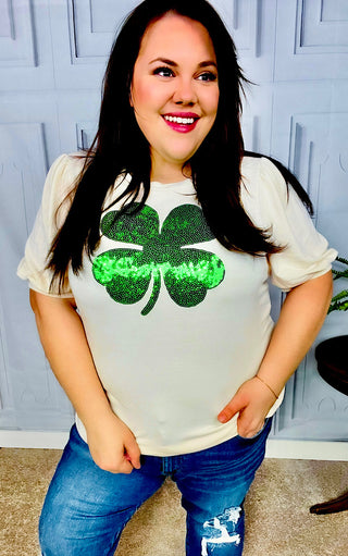 Lucky Charm Sequin Clover St Patrick’s Day Top, SM-3X