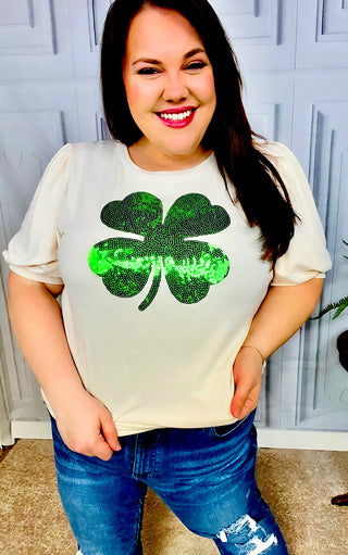 Lucky Charm Sequin Clover St Patrick’s Day Top, SM-3X