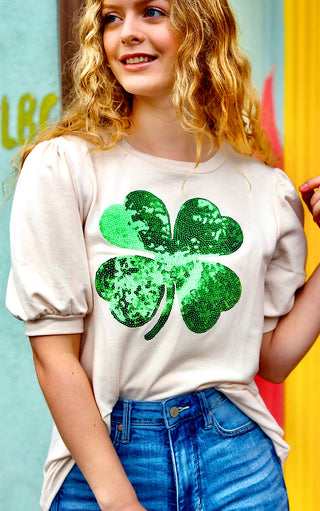 Lucky Charm Sequin Clover St Patrick’s Day Top, SM-3X