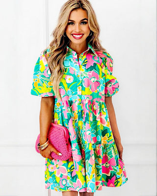 Wildflower Whimsy Green Floral Dress