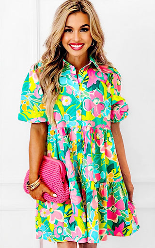 Wildflower Whimsy Green Floral Dress