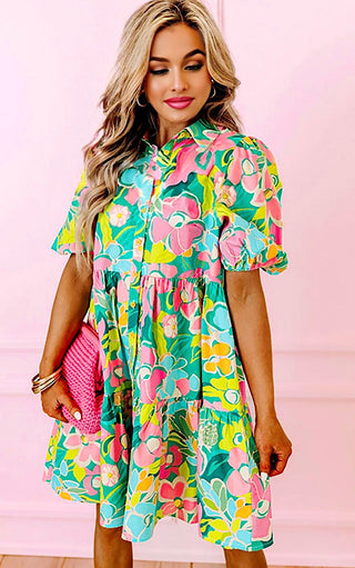 Wildflower Whimsy Green Floral Dress