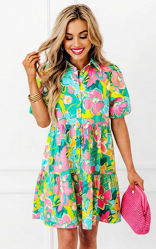 Wildflower Whimsy Green Floral Dress