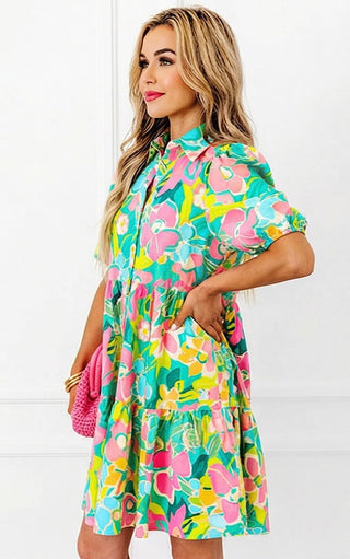 Wildflower Whimsy Green Floral Dress