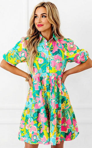 Wildflower Whimsy Green Floral Dress