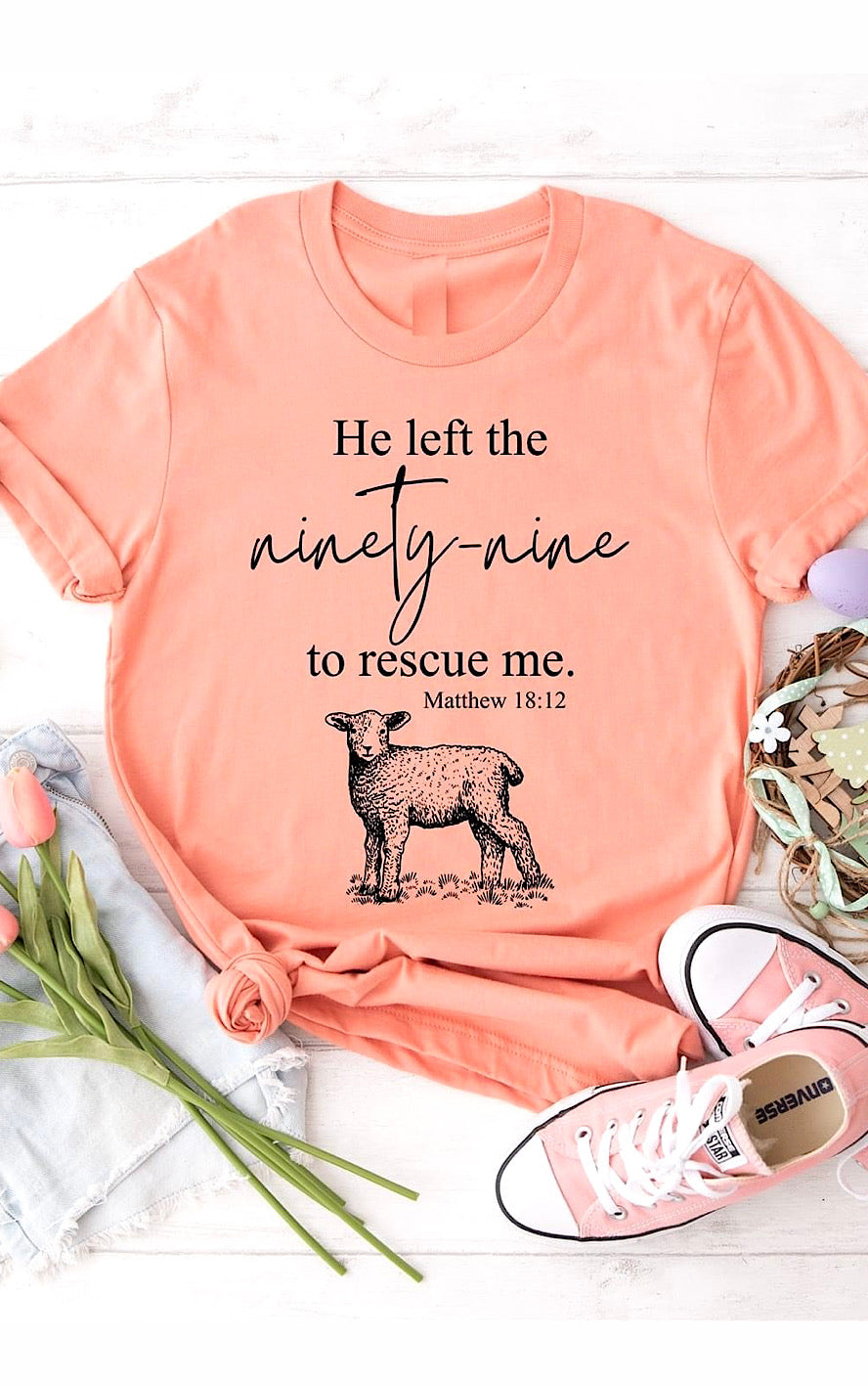 He Left The Ninety-Nine To Rescue Me Coral Tee, SM-3X
