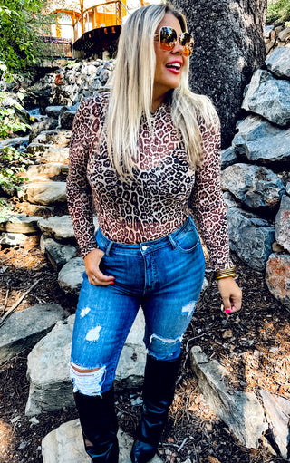 Show Off Cheetah Mesh Knit Top, SM-2X