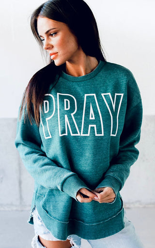 RESTOCKED! PRAY Emerald Green Vintage Fleece, SM-2X