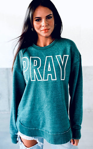 RESTOCKED! PRAY Emerald Green Vintage Fleece, SM-2X