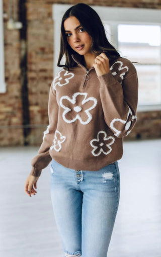 Daisy Days Half Zip Sweater, TWO COLORS! SM-2X