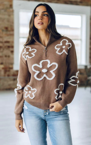 Daisy Days Half Zip Sweater, TWO COLORS! SM-2X