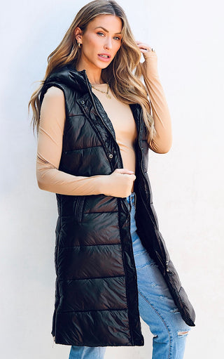 Alpine Cozy Black Longline Puffer Vest