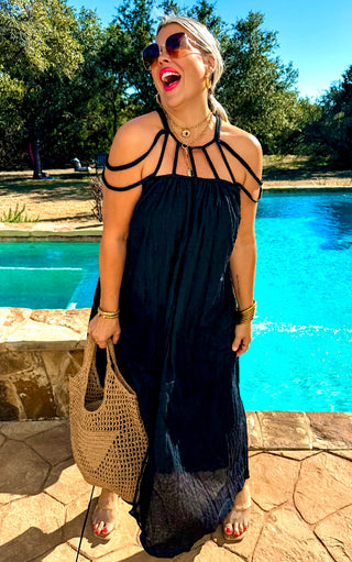 Coastal Cabana Black Coverup Dress