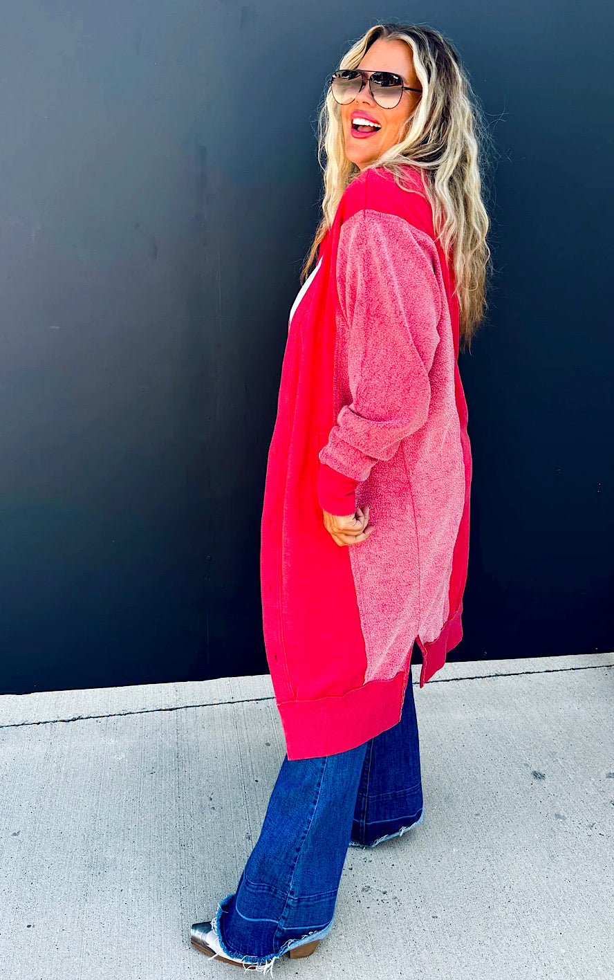 Cuddle Season Red Sweatshirt Cardigan, XS-2X