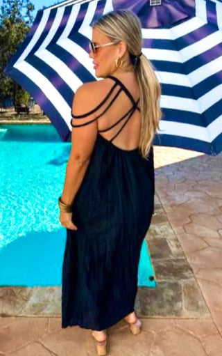 Coastal Cabana Black Coverup Dress