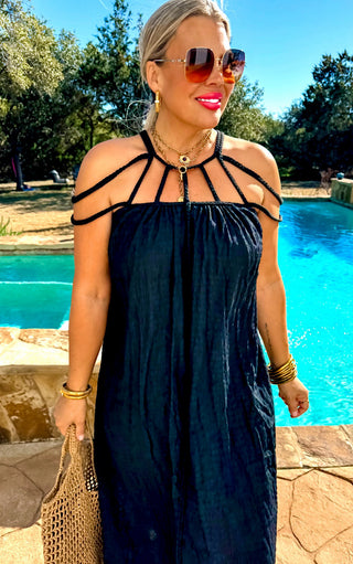 Coastal Cabana Black Coverup Dress