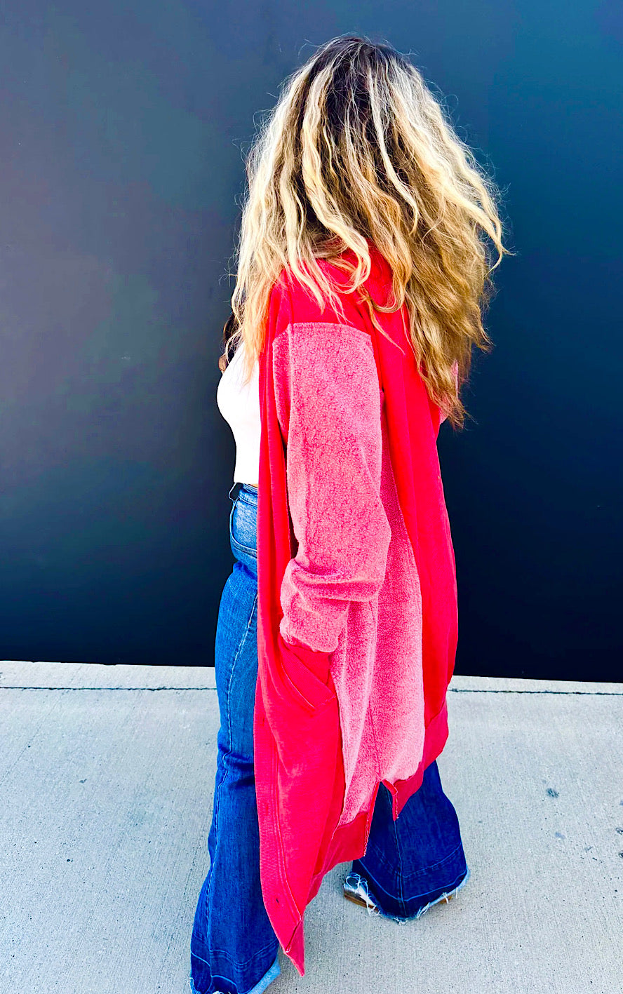 Cuddle Season Red Sweatshirt Cardigan, XS-2X