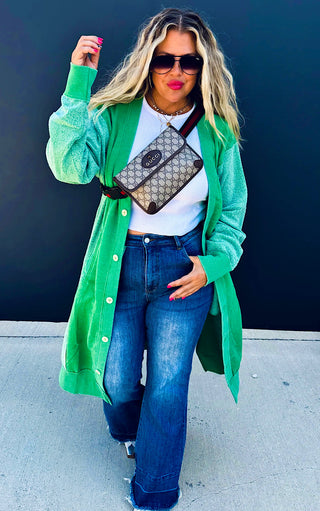 Cuddle Season Green Sweatshirt Cardigan, XS-2X