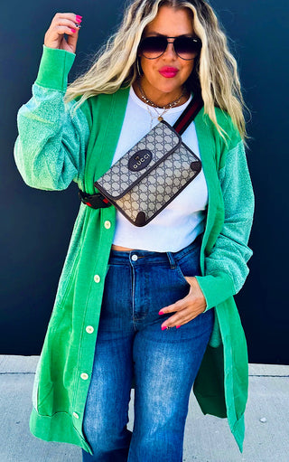 Cuddle Season Green Sweatshirt Cardigan, XS-2X