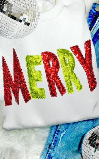 Merry Sequin Christmas Sweatshirt, SM-3X