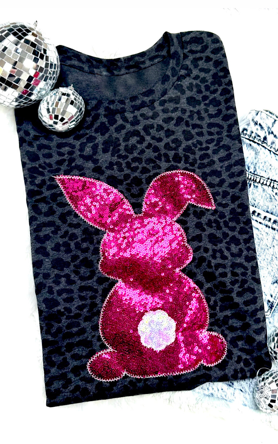 Hot Pink Sequin Easter Bunny Tee, SM-3X