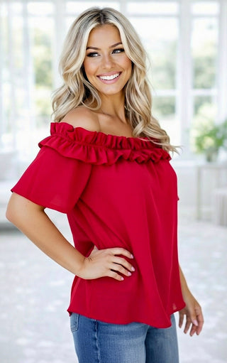 Crimson Crush Red Off Shoulder Top