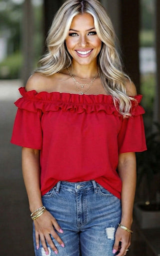 Crimson Crush Red Off Shoulder Top